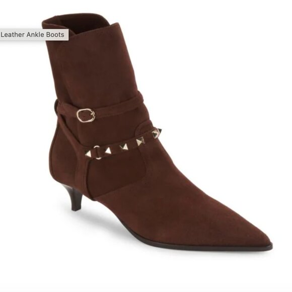 Valentino Garavani - Rockstud Pointed Toe Boots in Brown - 38.5 - New In Box - Picture 1 of 12